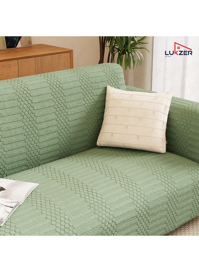 Lukzer 4 Seater Pastel Green Dotted Stripe Pattern Sofa Cover | 240 GSM Universal Stretch Fit Jacquard Fabric Couch Protector | Fully Covered Anti Slip & Washable Sofa Cover (230-300cm/SC-066-04) - Image 3