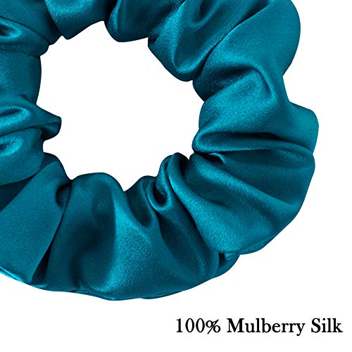 SOBONNY MulberrySilk Scrunchies for Women Hair Ties for Sleep and Night Hair Sleep, Women Grils Silk Hair Ties 3 Pack（Black,Taupe,Peacock blue） - Image 3