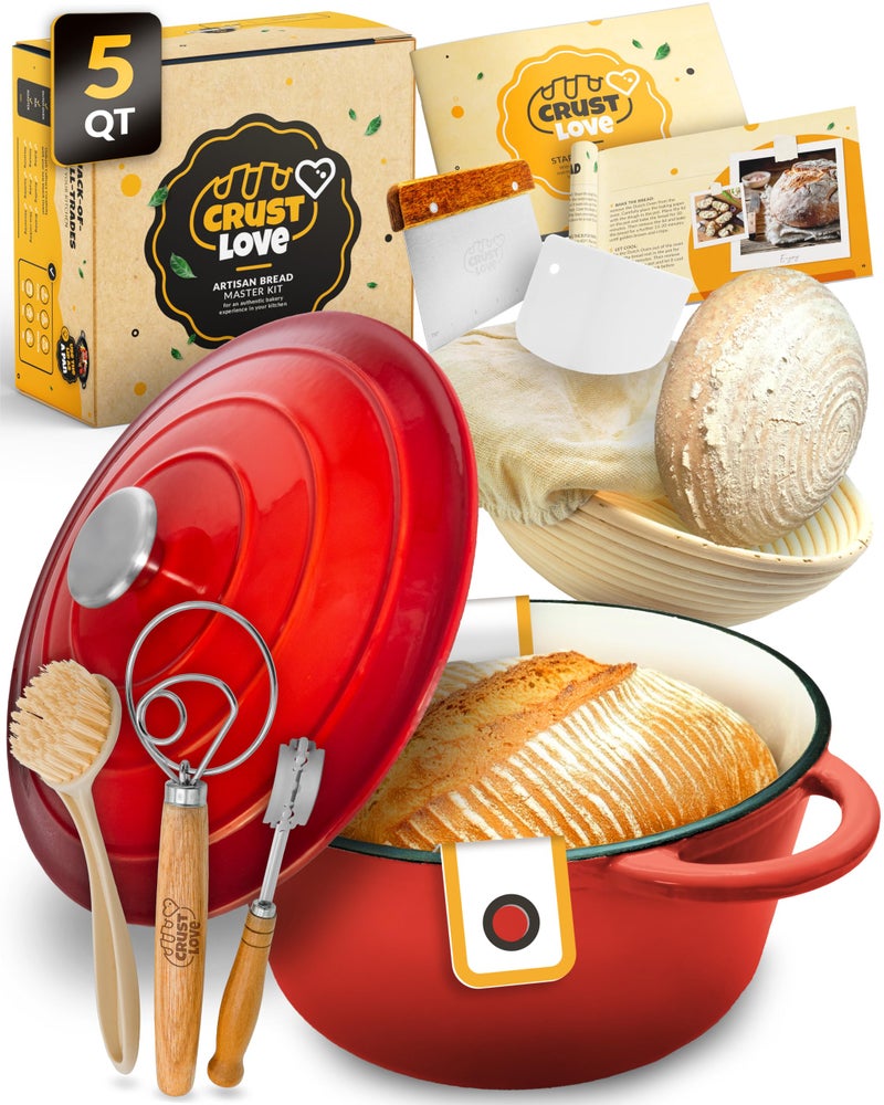 CRUSTLOVE Dutch Oven for Bread Baking - incl. Sourdough Bread-Baking Supplies like Banneton Bread-Proofing Basket - 5QT Enameled Cast Iron Bread-Oven with Lid, Bread-Pan Sour Dough Starter Kit - Image 1