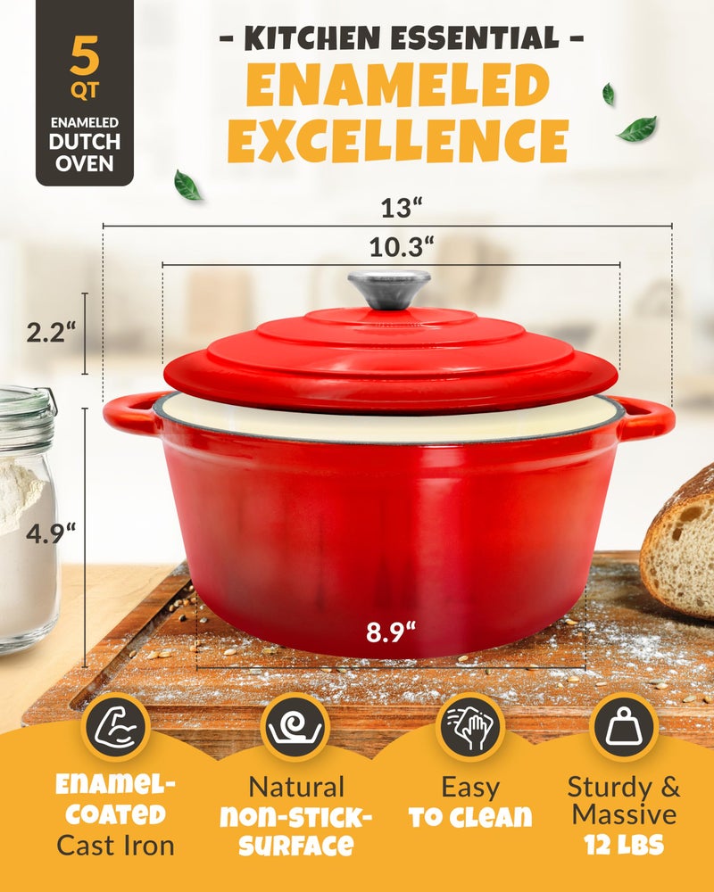 CRUSTLOVE Dutch Oven for Bread Baking - incl. Sourdough Bread-Baking Supplies like Banneton Bread-Proofing Basket - 5QT Enameled Cast Iron Bread-Oven with Lid, Bread-Pan Sour Dough Starter Kit - Image 3