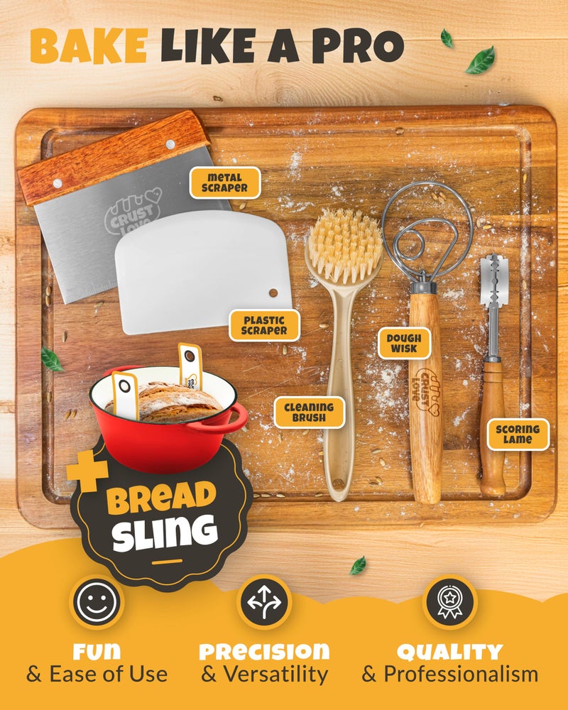 CRUSTLOVE Dutch Oven for Bread Baking - incl. Sourdough Bread-Baking Supplies like Banneton Bread-Proofing Basket - 5QT Enameled Cast Iron Bread-Oven with Lid, Bread-Pan Sour Dough Starter Kit - Image 5