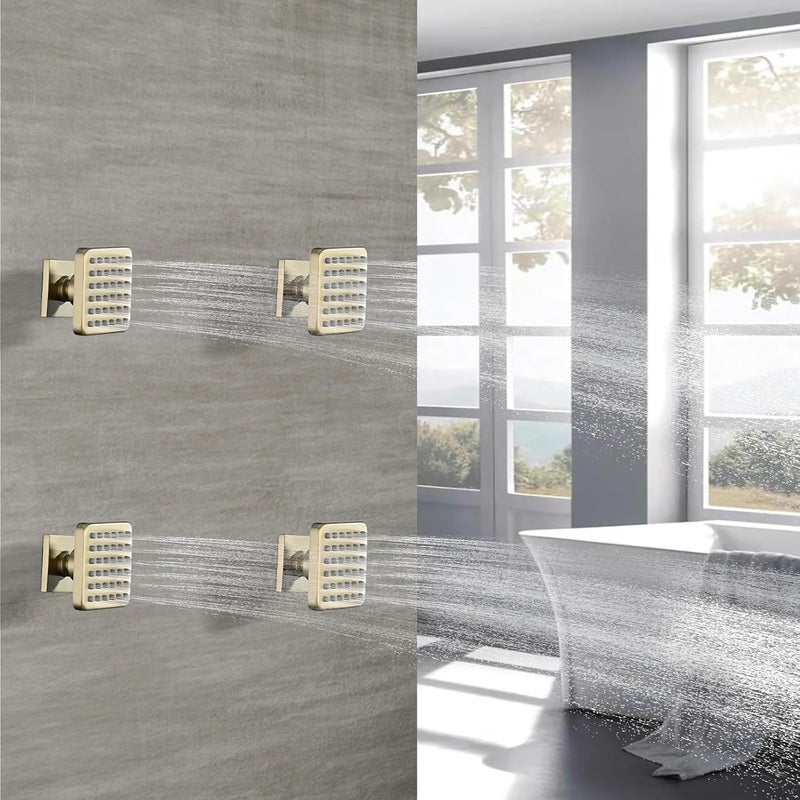 LOCALAND Solid Brass Shower Body Spray Jet, Square Body Jet for Shower, High Pressure Body Shower Jet, Wall Mount Shower Massage Spray Jet, Bathroom Upgrade Spa Jet for Shower, 1PC, Brushed Gold - Image 2