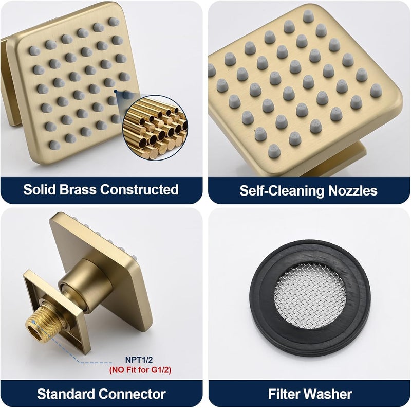 LOCALAND Solid Brass Shower Body Spray Jet, Square Body Jet for Shower, High Pressure Body Shower Jet, Wall Mount Shower Massage Spray Jet, Bathroom Upgrade Spa Jet for Shower, 1PC, Brushed Gold - Image 5