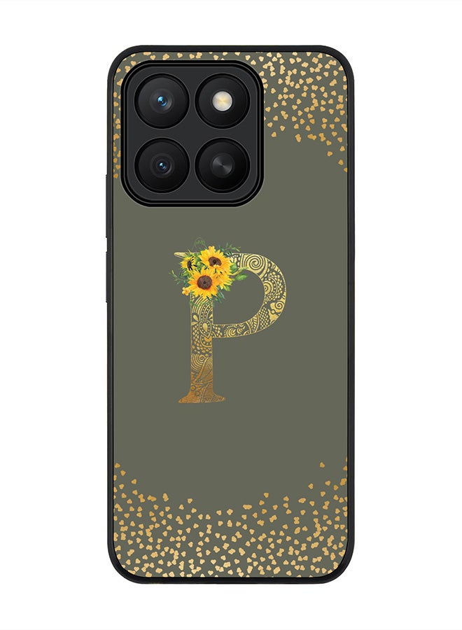 Stylizedd For Honor X8c Case,Slim fit Camera Protection, Shockproof Thin Phone cover  - Custom Floral Monogram - P  (Olive Green )