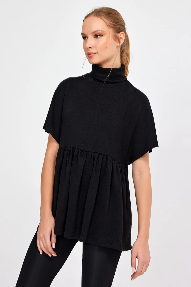 Alexander Gardi Black Turtleneck Mini Dress