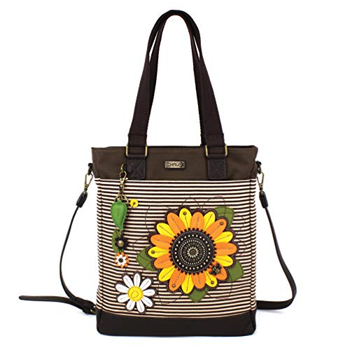 CHALA Work Tote Women Shoulder Purse with Detachable Crossbody Strap - Sunflower - brown stripe - Image 1