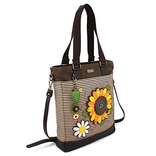 CHALA Work Tote Women Shoulder Purse with Detachable Crossbody Strap - Sunflower - brown stripe - Image 2