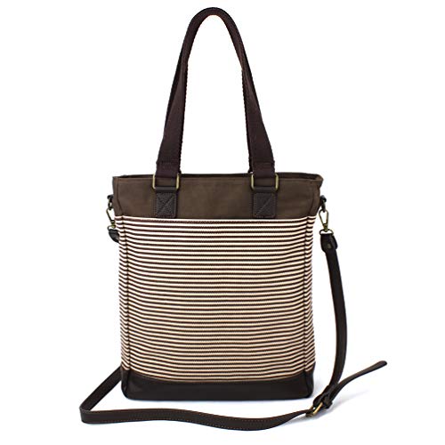 CHALA Work Tote Women Shoulder Purse with Detachable Crossbody Strap - Sunflower - brown stripe - Image 4