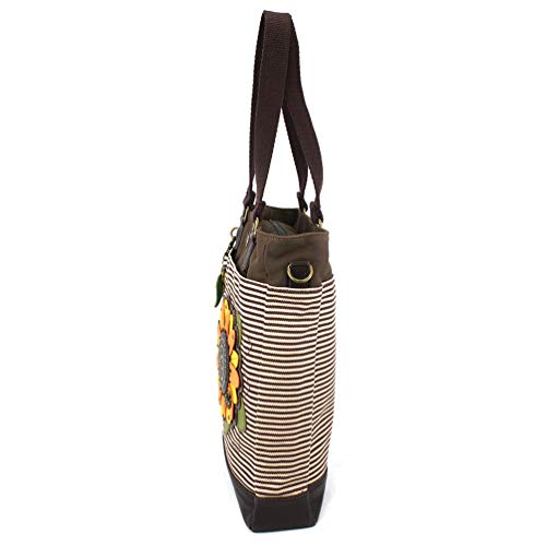 CHALA Work Tote Women Shoulder Purse with Detachable Crossbody Strap - Sunflower - brown stripe - Image 3
