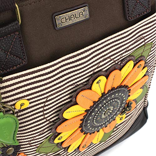 CHALA Work Tote Women Shoulder Purse with Detachable Crossbody Strap - Sunflower - brown stripe - Image 5