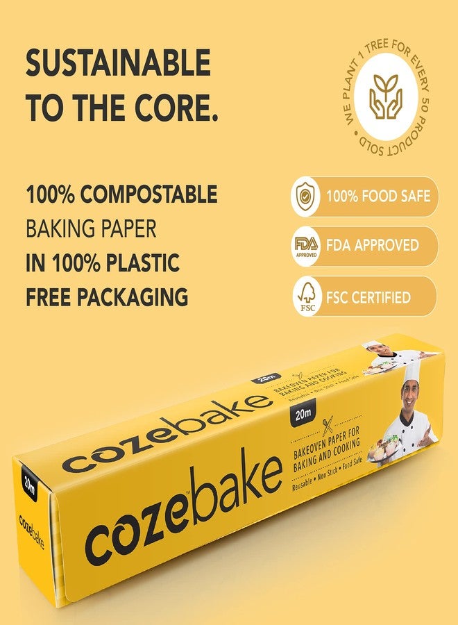Coze Baking Paper 20 metres, Pack of 1, 100% Oven & Microwave Safe Upto 240°C, No Added Wax or Coating, 100% Food Safe, FDA Approved, Butter Paper Roll, Parchment Paper for Baking Cake (Off-White) - Image 4