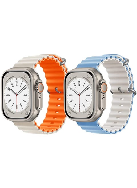 Silicone Ocean Band Strap for Apple Watch Ultra 8 49mm White/Orange Double Side Strap with Sky Blue/White Double Side Strap Set of 2