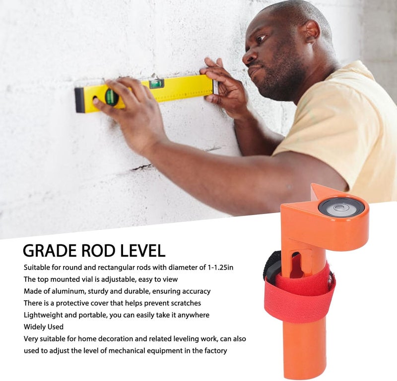 Adjustable Grade Rod Level, Aluminum Snap On 90 Degree Level for Round and Rectangular Rods 1in to 1.25in, Compact Leveling Tool for Home Renovation and Machinery - Image 2