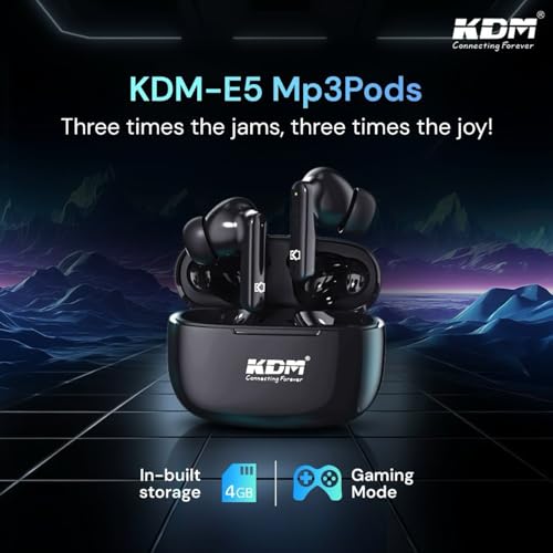 KDM – E5 MP3PODS TWS, Truly Wireless in Ear Earbuds, with 40 Hrs Playtime, ENC, Quad Mic, Gaming Mode, Type-C Fast Charging, Buds, Black - Image 2