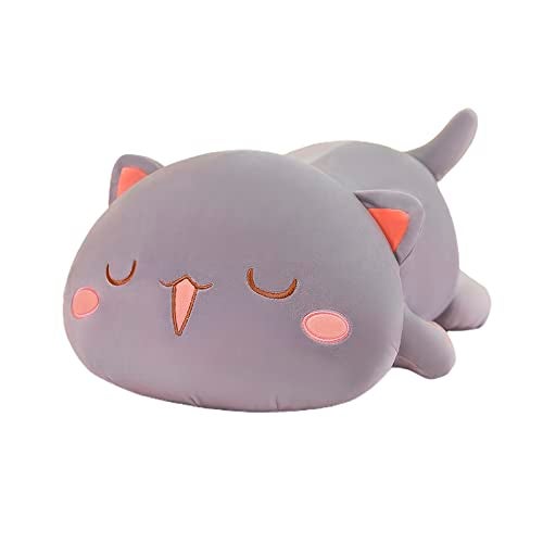 FUYU Cat Stuffed Animals Soft Cat Plush Pillow Kawaii Kitten Stuffed Animal Toy Gifts for Kids Boys Girls Room Decor Gray Squinted19in50cm - Image 1