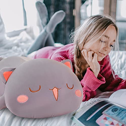 FUYU Cat Stuffed Animals Soft Cat Plush Pillow Kawaii Kitten Stuffed Animal Toy Gifts for Kids Boys Girls Room Decor Gray Squinted19in50cm - Image 5