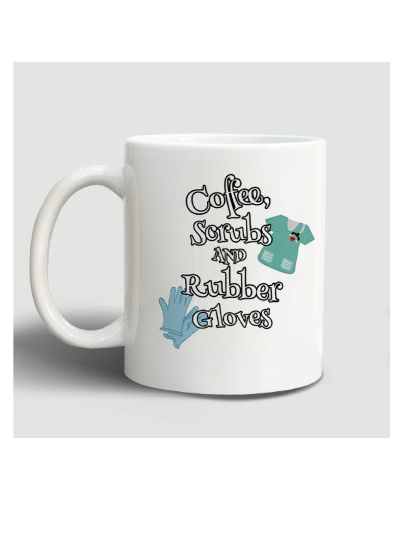 Story Of Candle Ceramic mug with the “Coffee, Scrubs and Rubber Gloves ” design printed in white  - Image 3