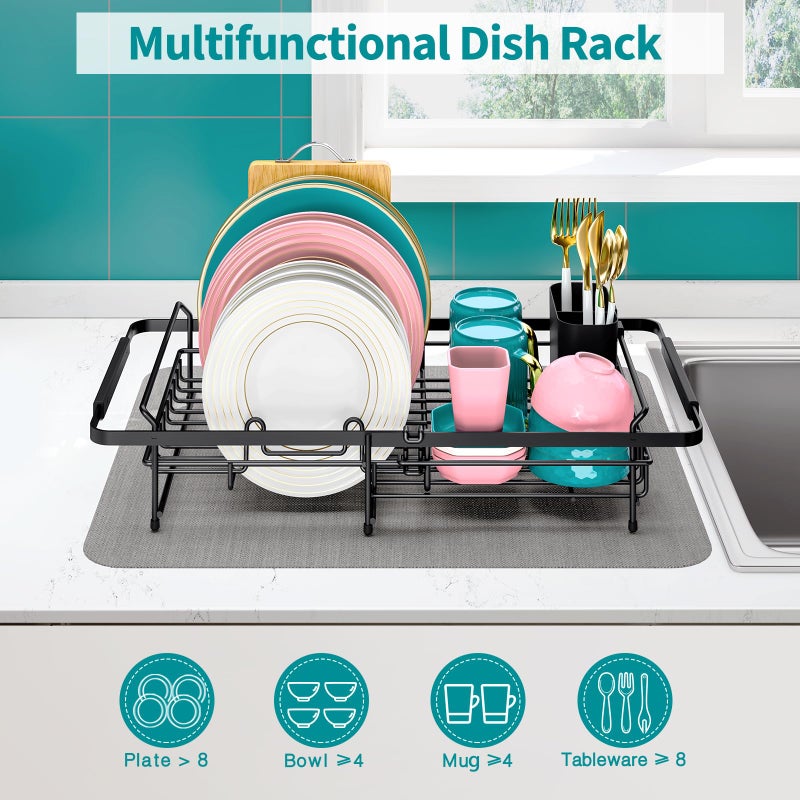 Urackify Expandable in Sink Dish Drying Rack - Adjustable Dish Rack Over Sink, Rustproof Dish Drainer for Kitchen Counter, Dish Strainer with Utensil Holder, Fit Kitchen for 13"-18" - Image 3
