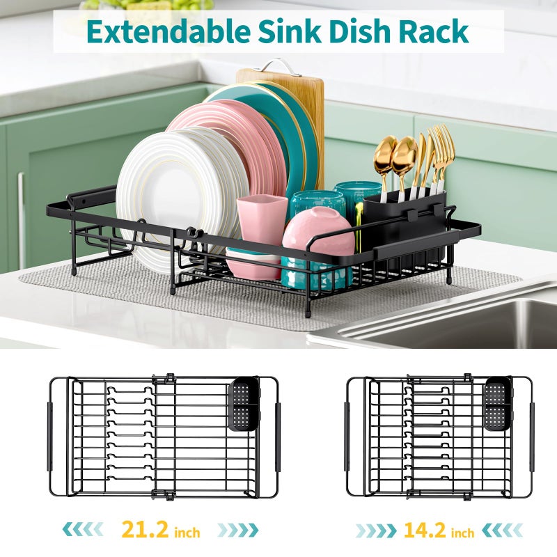 Urackify Expandable in Sink Dish Drying Rack - Adjustable Dish Rack Over Sink, Rustproof Dish Drainer for Kitchen Counter, Dish Strainer with Utensil Holder, Fit Kitchen for 13"-18" - Image 2