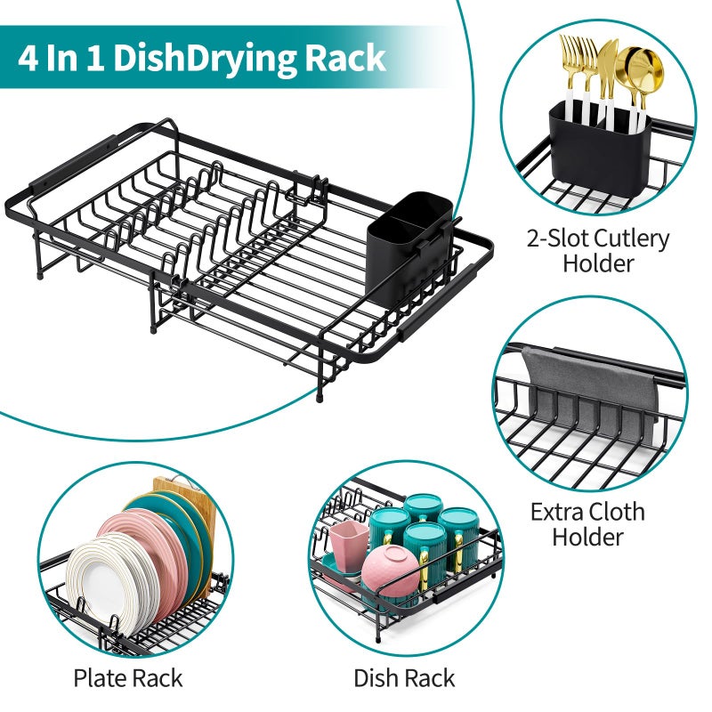 Urackify Expandable in Sink Dish Drying Rack - Adjustable Dish Rack Over Sink, Rustproof Dish Drainer for Kitchen Counter, Dish Strainer with Utensil Holder, Fit Kitchen for 13"-18" - Image 4