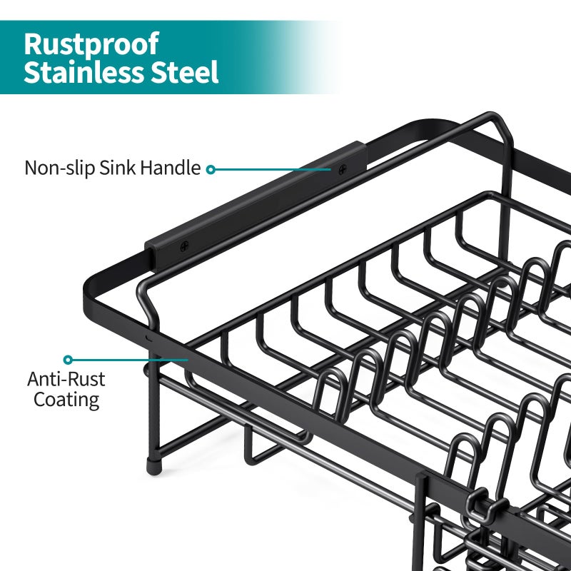 Urackify Expandable in Sink Dish Drying Rack - Adjustable Dish Rack Over Sink, Rustproof Dish Drainer for Kitchen Counter, Dish Strainer with Utensil Holder, Fit Kitchen for 13"-18" - Image 5