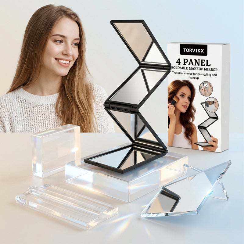 TORVIKX Four-Sided Folding Makeup Mirror - Portable Daily Use Cosmetic Tool - Image 1