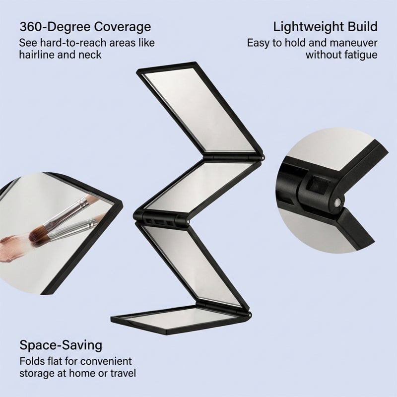 TORVIKX Four-Sided Folding Makeup Mirror - Portable Daily Use Cosmetic Tool - Image 3