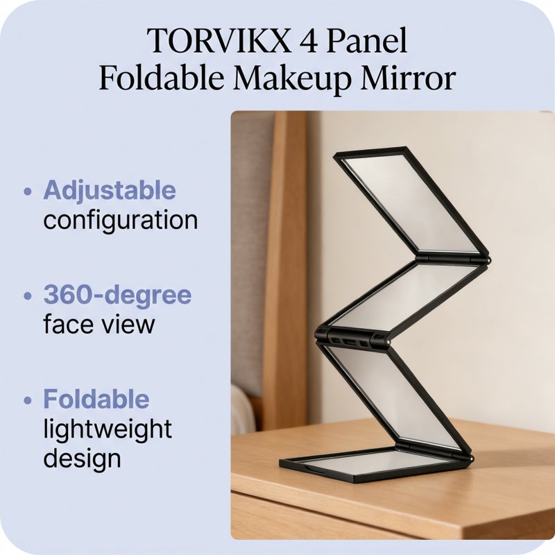 TORVIKX Four-Sided Folding Makeup Mirror - Portable Daily Use Cosmetic Tool - Image 2