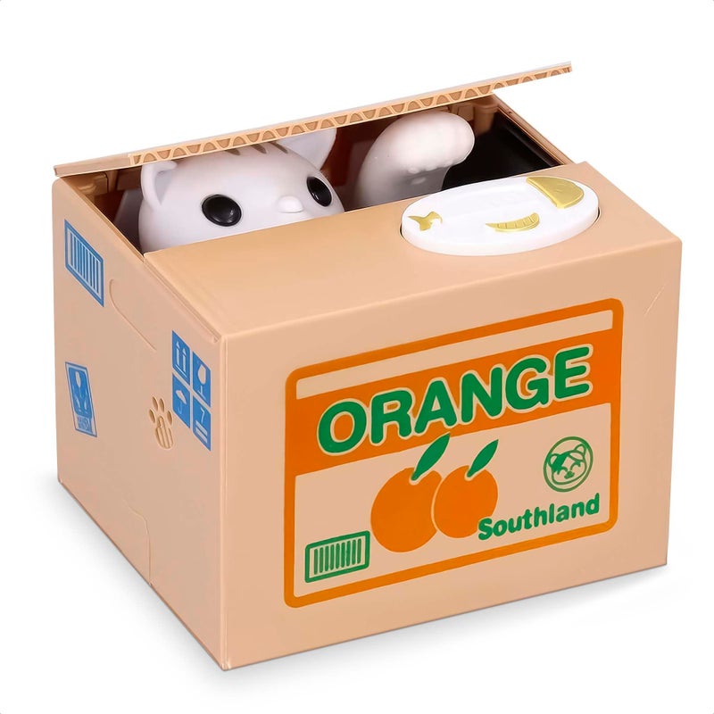 DIMROM Piggy Bank Box White Cat - Coin Bank Piggy Bank for Kids English Speaking Cat in a Box Gift Box - Coin Counter Piggy Bank White Lucky Cat - Cat Toys for Girls Piggy Bank Great Box - Image 1