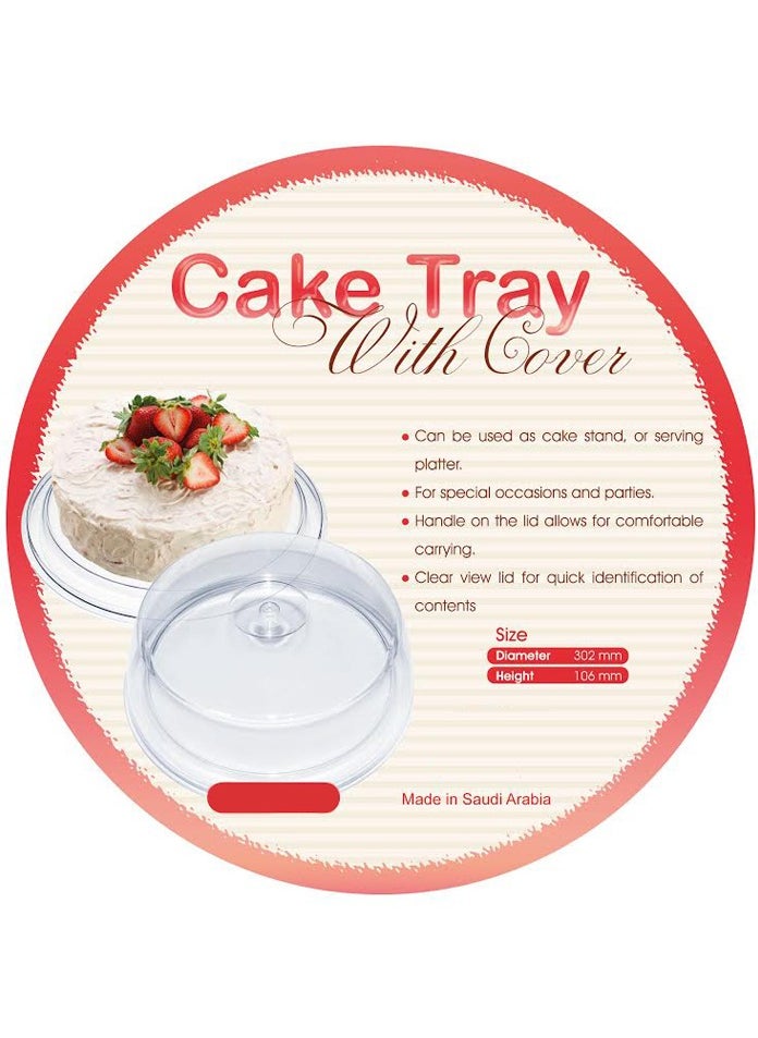 Concept home Cake Plate with Cover Clear/White Round Plastic 30.2x10.6 cm  - Image 3