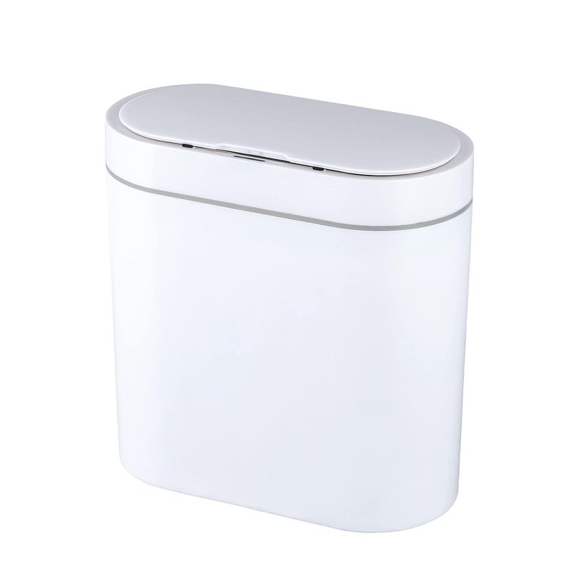 ELPHECO Bathroom Trash Can with lid  25 Gallon Waterproof Sensor Trash Bin 10 Liter Motion Sensor Trash Can Slim Garbage Bin Bathroom Decor White with Grey Trim