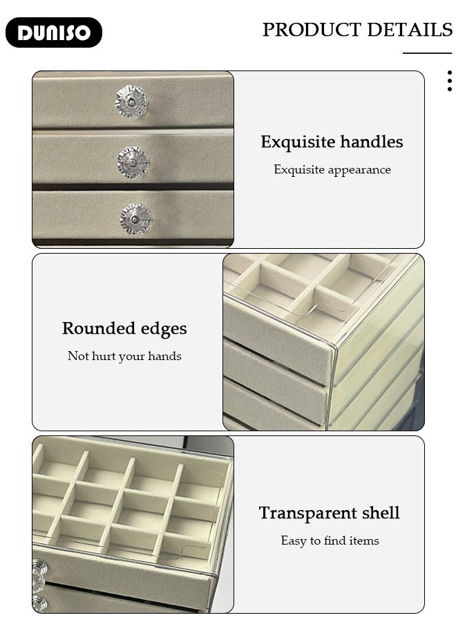 DUNISO Acrylic Jewelry Organizer Box with Tissue Box, 5 Drawers Clear Anti-oxidation Jewelry Boxes for Women, Detachable Velvet Jewelry Display Case for Earring, Bangle, Bracelet, Necklace and Rings Holde  - Image 2