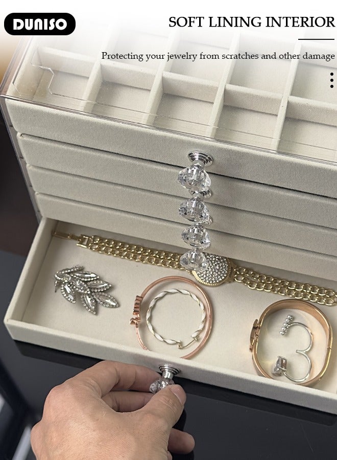 DUNISO Acrylic Jewelry Organizer Box with Tissue Box, 5 Drawers Clear Anti-oxidation Jewelry Boxes for Women, Detachable Velvet Jewelry Display Case for Earring, Bangle, Bracelet, Necklace and Rings Holde  - Image 3