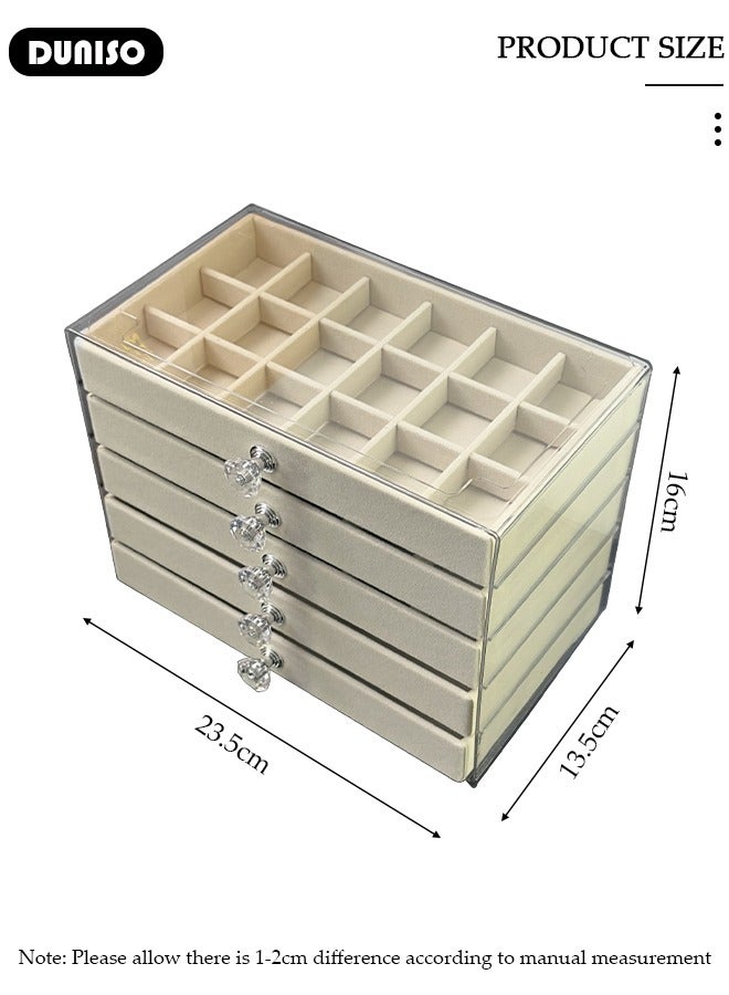DUNISO Acrylic Jewelry Organizer Box with Tissue Box, 5 Drawers Clear Anti-oxidation Jewelry Boxes for Women, Detachable Velvet Jewelry Display Case for Earring, Bangle, Bracelet, Necklace and Rings Holde  - Image 4