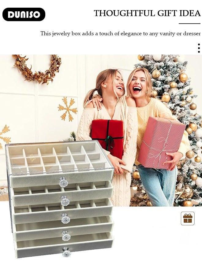 DUNISO Acrylic Jewelry Organizer Box with Tissue Box, 5 Drawers Clear Anti-oxidation Jewelry Boxes for Women, Detachable Velvet Jewelry Display Case for Earring, Bangle, Bracelet, Necklace and Rings Holde  - Image 5