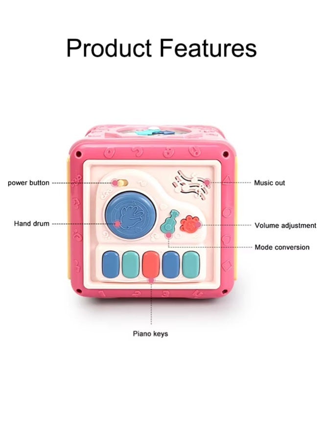Busy Board Toy Toy Activity Cube for Baby Hands Drum Bead Maze Shape Sorter Toy with Light and Music Easy-to-Grip Shapes Early Educational Activity Toy for Toddlers - Image 4