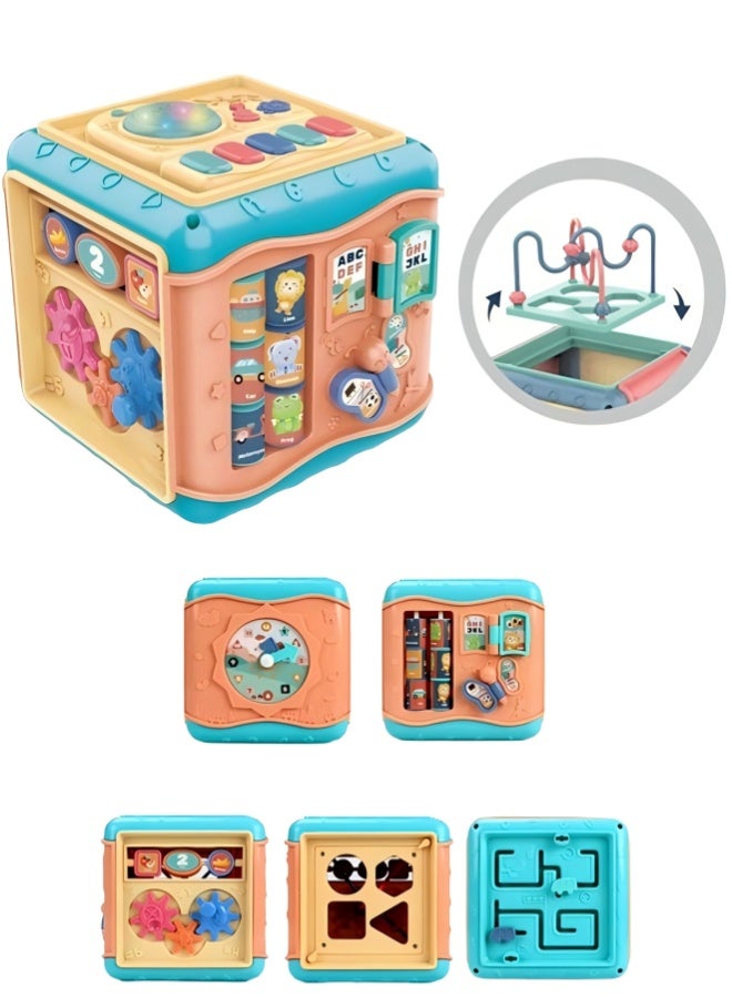 Busy Board Toy Toy Activity Cube for Baby Hands Drum Bead Maze Shape Sorter Toy with Light and Music Easy-to-Grip Shapes Early Educational Activity Toy for Toddlers - Image 1