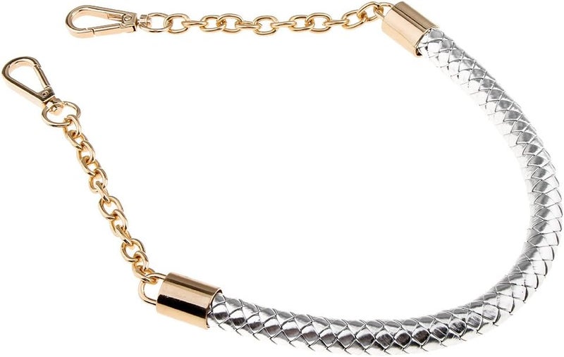 klarako Braided Leather Strap Chain for Handbag Clutch Crossbody Bag, Purse Handle Replacement 60cm  Silver, 60cm - Image 2