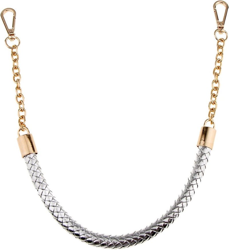 klarako Braided Leather Strap Chain for Handbag Clutch Crossbody Bag, Purse Handle Replacement 60cm  Silver, 60cm - Image 1