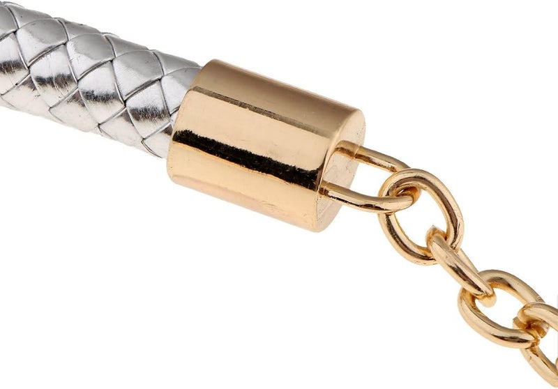 klarako Braided Leather Strap Chain for Handbag Clutch Crossbody Bag, Purse Handle Replacement 60cm  Silver, 60cm - Image 3