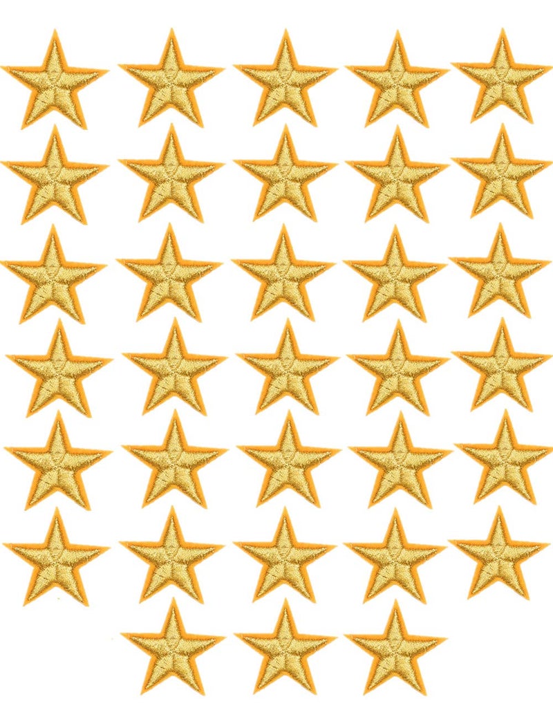 MSCFTFB 33 Pieces Assorted Colors Small 5 Star Iron on Patches Sew Embroidered Patches Appliques Embellishments for Clothing Jackets Backpack Repairing Decorations Gold