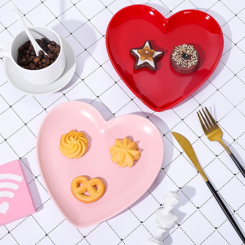 Whaline صحنين على شكل قلب من واهلين، صحن حلويات سيراميك، لون وردي وأحمر، صحن سلطة، صحن عشاء، صحن ستيك، للمنزل والمطبخ، عيد الميلاد، الزفاف، عيد الحب، ذكرى الزواج، حفلة عيد الميلاد - Image 3