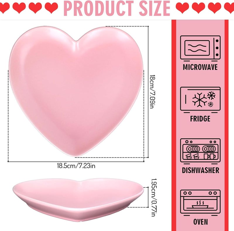 Whaline صحنين على شكل قلب من واهلين، صحن حلويات سيراميك، لون وردي وأحمر، صحن سلطة، صحن عشاء، صحن ستيك، للمنزل والمطبخ، عيد الميلاد، الزفاف، عيد الحب، ذكرى الزواج، حفلة عيد الميلاد - Image 2