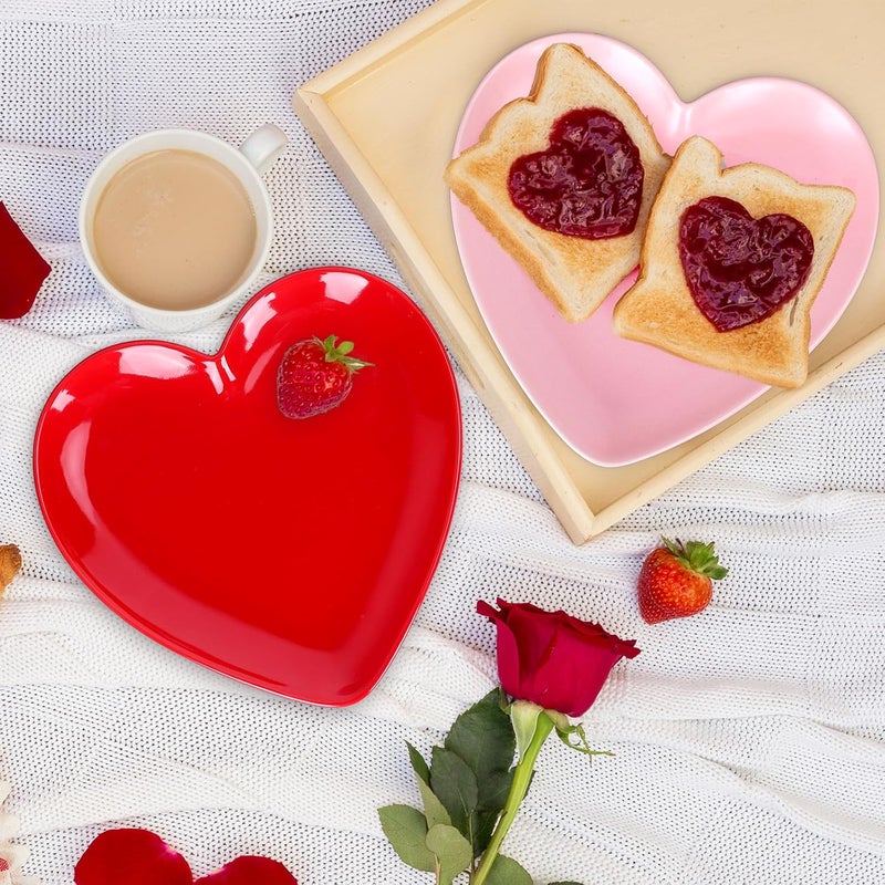 Whaline صحنين على شكل قلب من واهلين، صحن حلويات سيراميك، لون وردي وأحمر، صحن سلطة، صحن عشاء، صحن ستيك، للمنزل والمطبخ، عيد الميلاد، الزفاف، عيد الحب، ذكرى الزواج، حفلة عيد الميلاد - Image 4