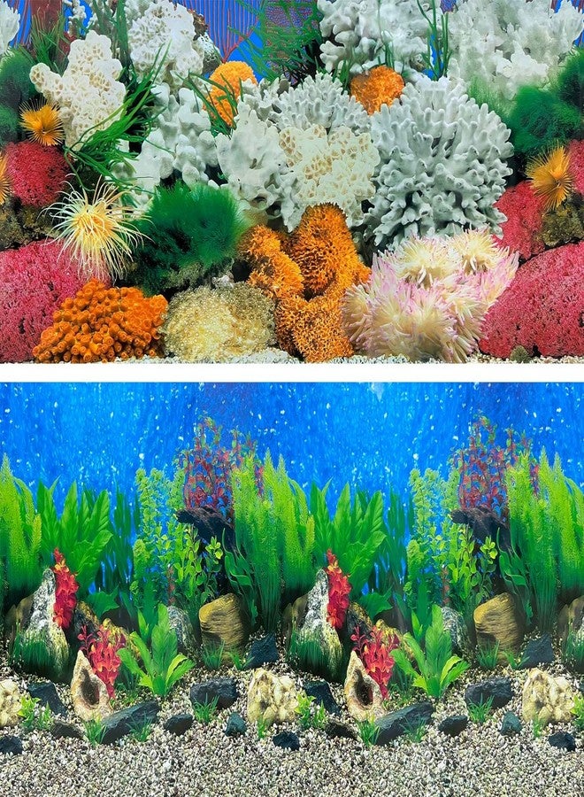 XCNO Aquatic Plant Aquarium Background Sticker Coral HD Fish Backgrounds for Aquariums Gravel Stone Fish Tank Wallpaper Decorations 2 Sided 16"x 33" - Image 1