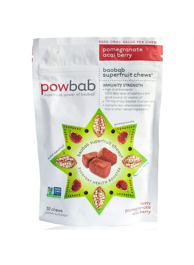 powbab Powbab Baobab Superfruit Chews - 750mg Raw Baobab Powder Organic. Immune Superfood Supplement, 100% Antioxidants for Cold Season Vitamin C. Acai Berry Powder Pomegranate Supplement, Non GMO, 30 Chews - Image 1