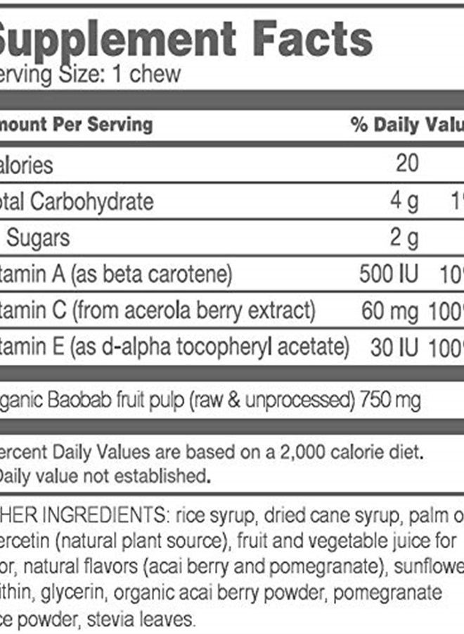 powbab Powbab Baobab Superfruit Chews - 750mg Raw Baobab Powder Organic. Immune Superfood Supplement, 100% Antioxidants for Cold Season Vitamin C. Acai Berry Powder Pomegranate Supplement, Non GMO, 30 Chews - Image 2