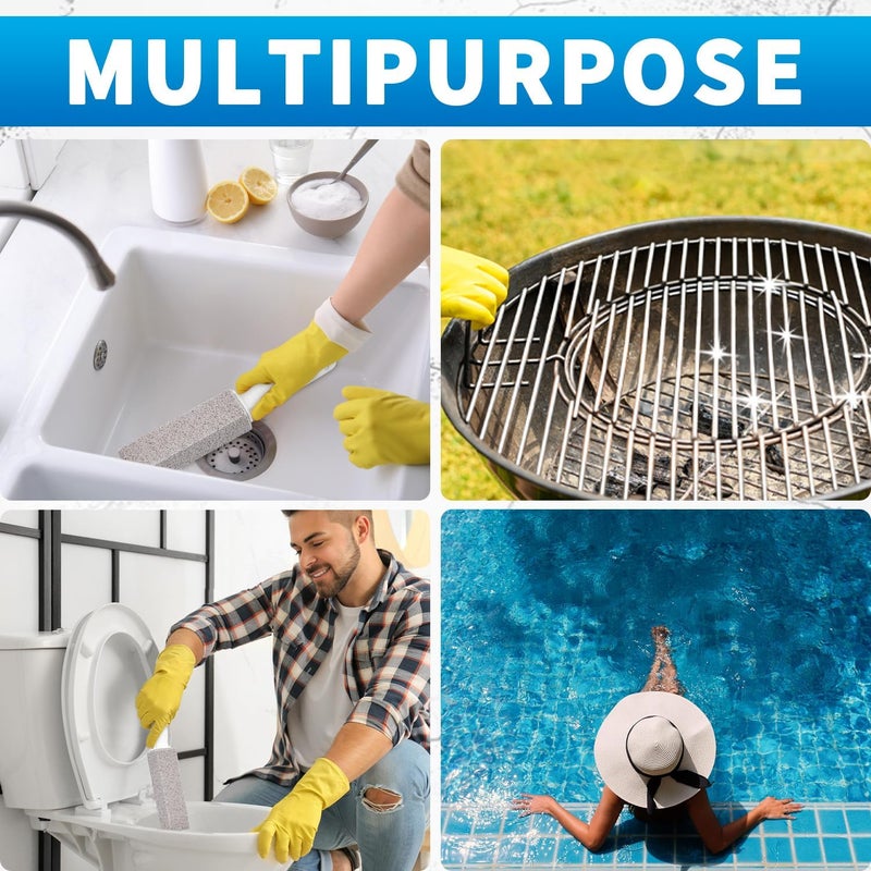 Ecocheap 2 Pack Pumice Stone Brush Toilet Bowl Cleaner with Extra Long Handle 100% Natural Pumice Toilet Brush for Household Cleaning Hard Water Cleaner Remover for Pool, Bathroom, Tiles & BBQ Grills - Image 2