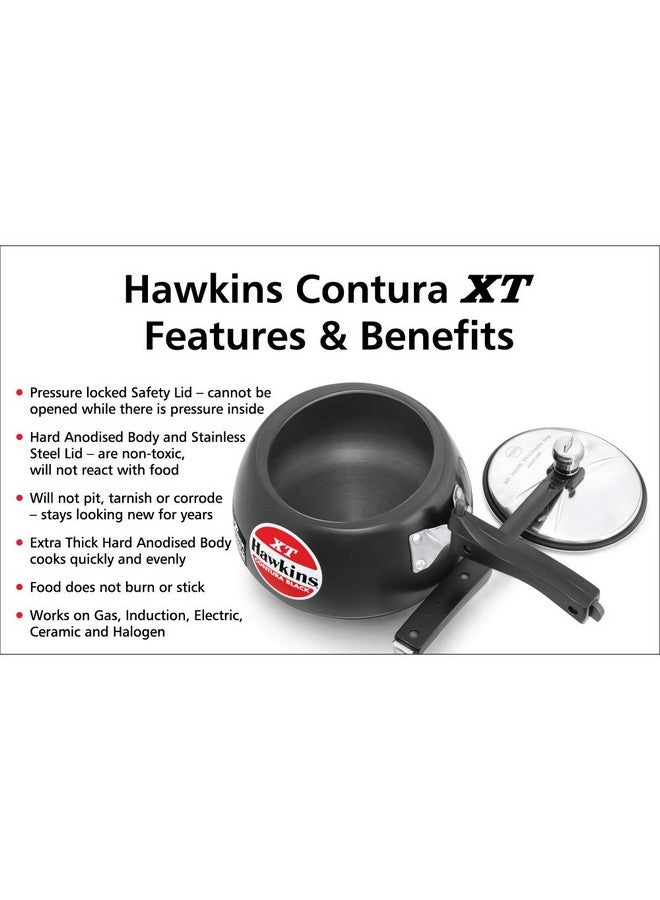 Hawkins 2 Litre Contura Black XT Pressure Cooker, Hard Anodised Inner Lid Cooker, Small Induction Cooker, Handi Cooker, Black (CXT20) - Image 3