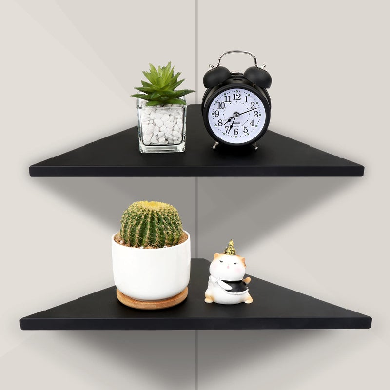 evron Corner Mounting ShelfEasy to Install Wall Corner ShelfAluminum Material Shelves with Bendable PointSet of 2 Black